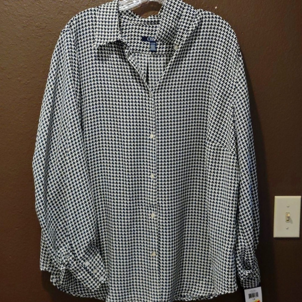 Chaps Houndstooth Button Down 1X NWT